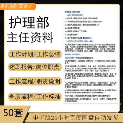 医院护理部主任岗位职责工作计划个人工作总结及工作标准流程资料